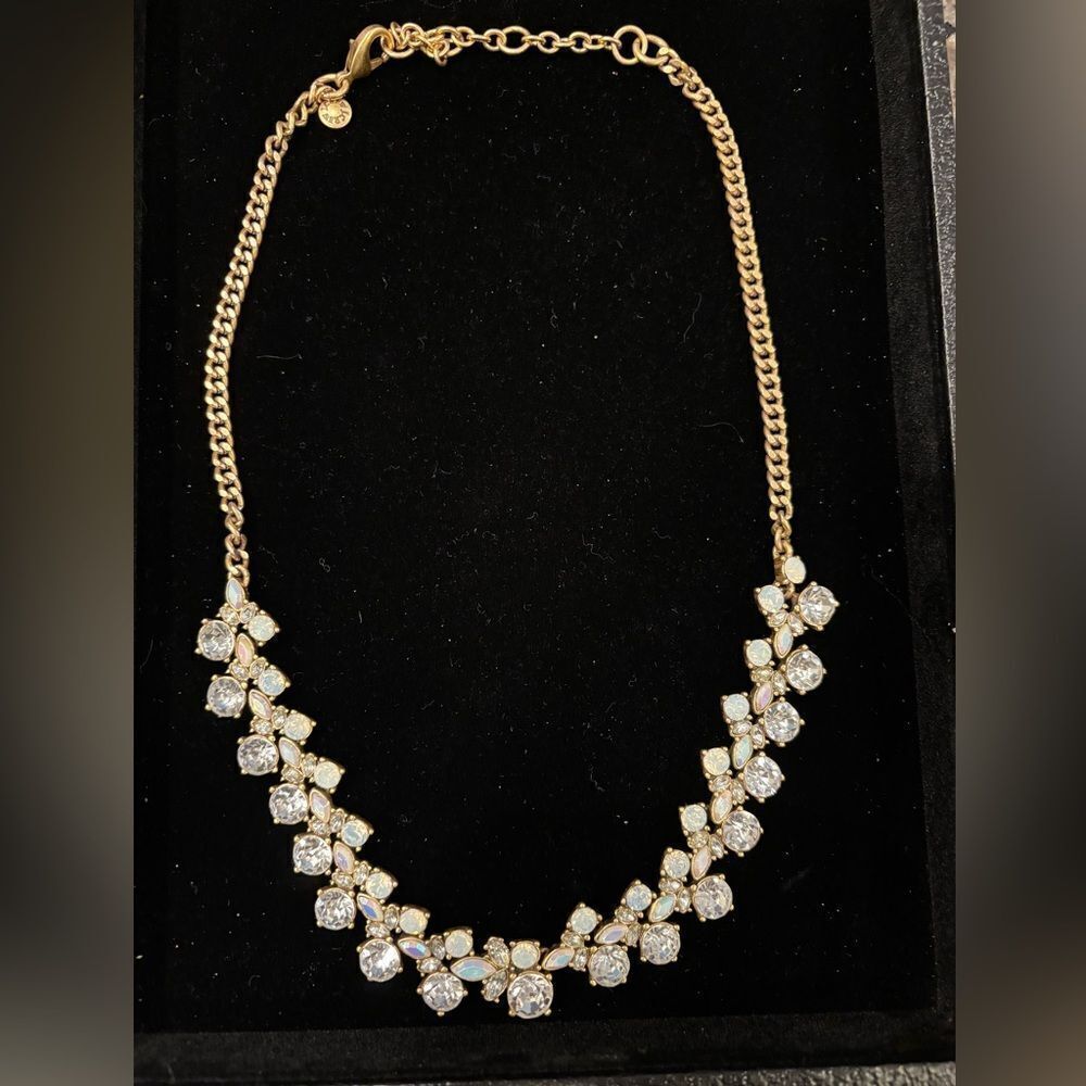 J. Crew Vintage Gold Tone Necklace with Rhinestones and Opalescent Stones